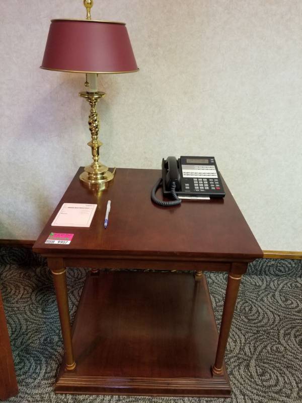 lot 9907 image: Wood Side Table And Lamp