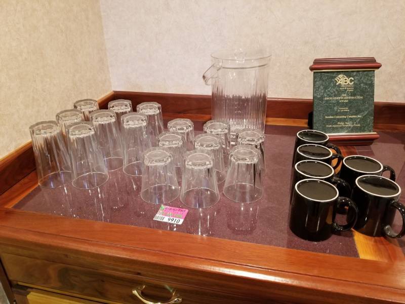 lot 9910 image: Glassware, Coasters, Coffee Cups