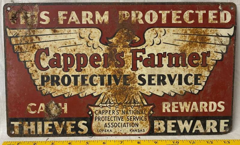 lot 4146 image: Metal Sign - THIS FARM PROTECTED - Cappers Farmer Protective Service