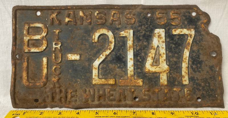 lot 4150 image: Vintage - 1955 - Kansas - Butler County - The Wheat State - Metal License Plate