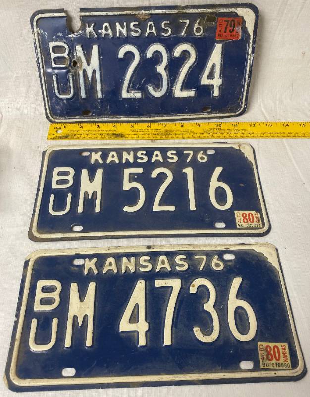 lot 4160 image: 3 Vintage - 1979 - 1980 - Kansas - Butler County - Metal License Plates