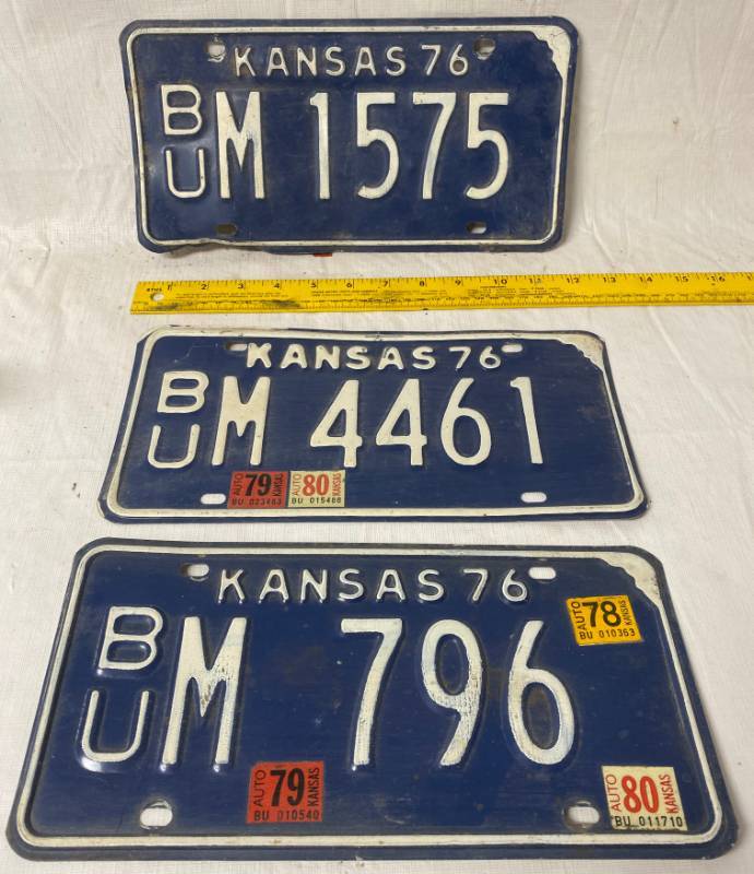 lot 4161 image: 3 Vintage - 1976 - Kansas - Butler County - Metal License Plates
