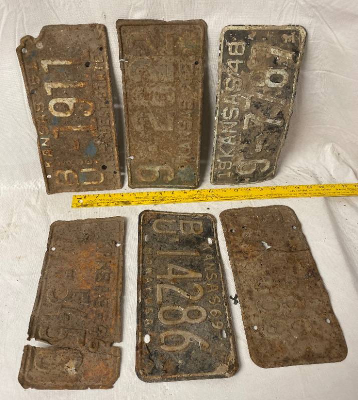 lot 4168 image: Vintage - Lot of 6 - Kansas - Butler County - Metal License Plates