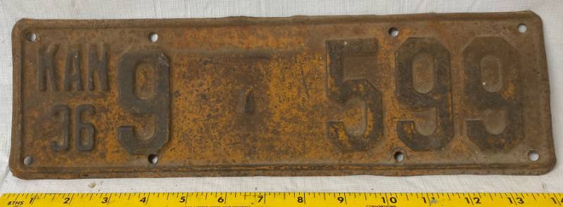 lot 4181 image: Vintage - 1936 - Kansas - Metal License Plate