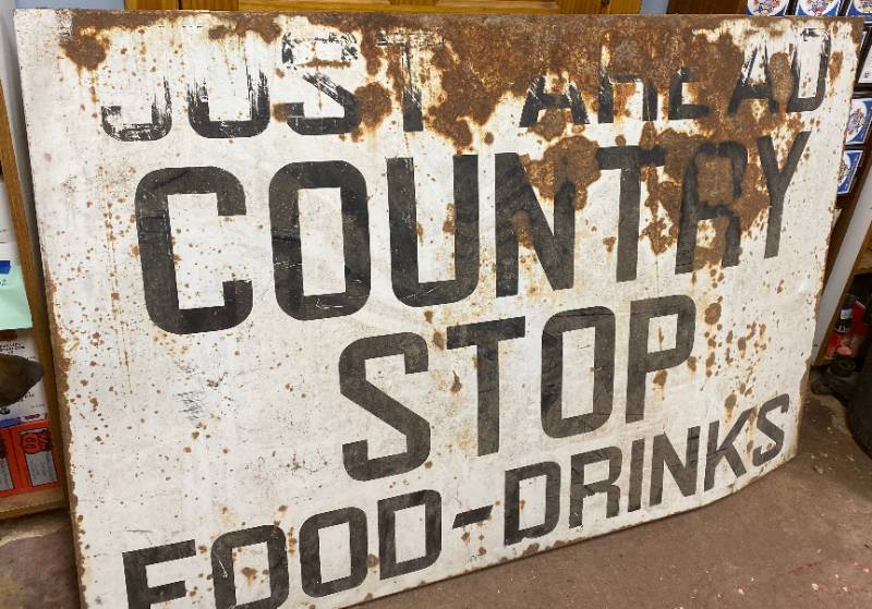 lot 4185 image: HUGE SIGN - Just Ahead County Stop Food - Drinks  Bid Like You Want It