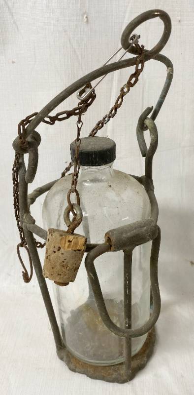 lot 4190 image: Vintage Hanging Glass Jar with Stopper