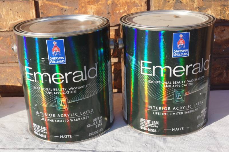 lot 4208 image: 2 Gallon Cans of Sherwin Williams Emerald - Some Tinted and Some New Product - MISTINT PAINT SALE