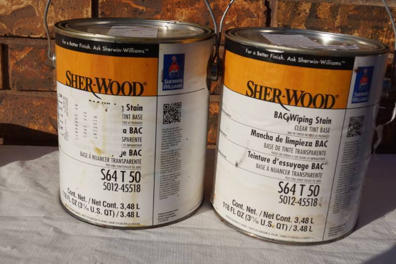 lot 4211 image: 2 Gallon Cans of Sherwin Williams Sher-Wood Wiping Stain - Some Tinted and Some New Product - MISTINT PAINT SALE