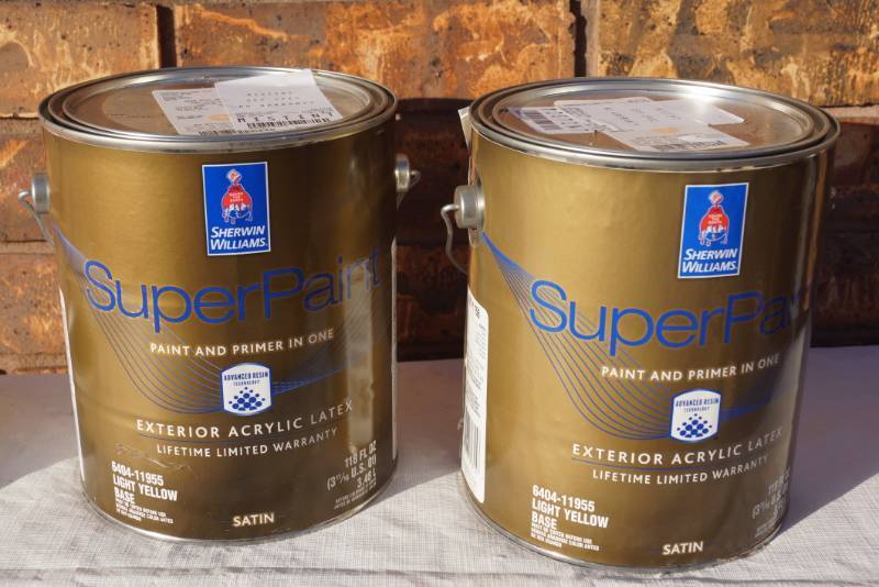 lot 4213 image: 2 Gallon Cans of Sherwin Williams SuperPaint - Some Tinted and Some New Product - MISTINT PAINT SALE