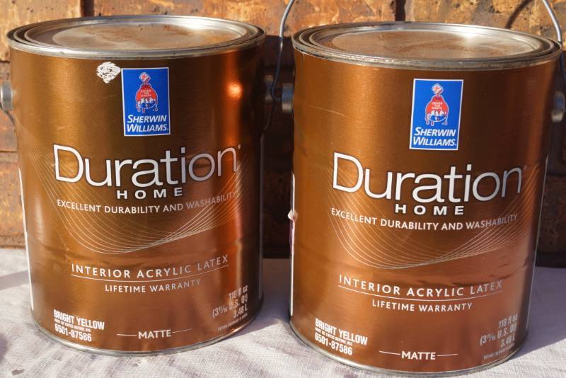 lot 4215 image: 2 Gallon Cans of Sherwin Williams Duration Home Latex - Some Tinted and Some New Product - MISTINT PAINT SALE