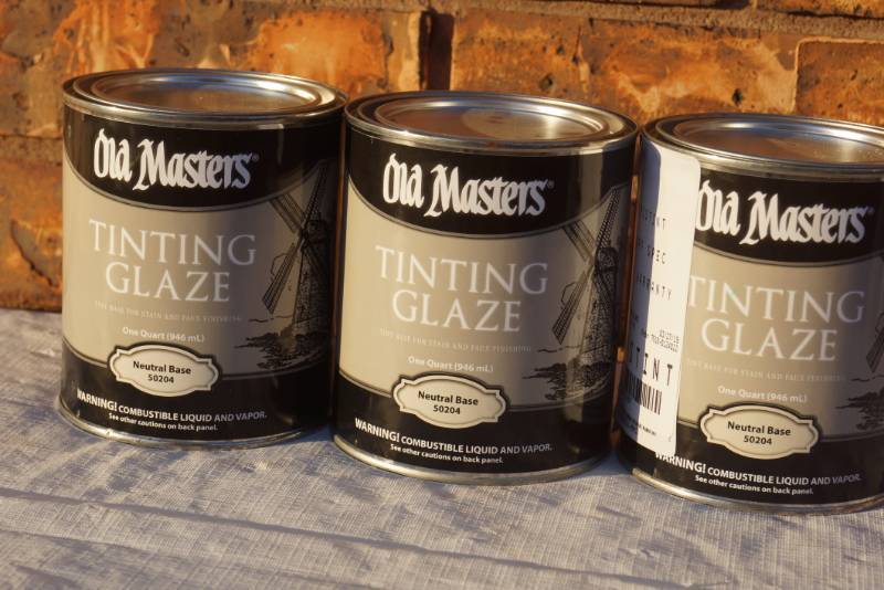 lot 4251 image: 3 Cans of Old Maters Tinting Glaze - Some Tinted and Some New Product - MISTINT PAINT SALE