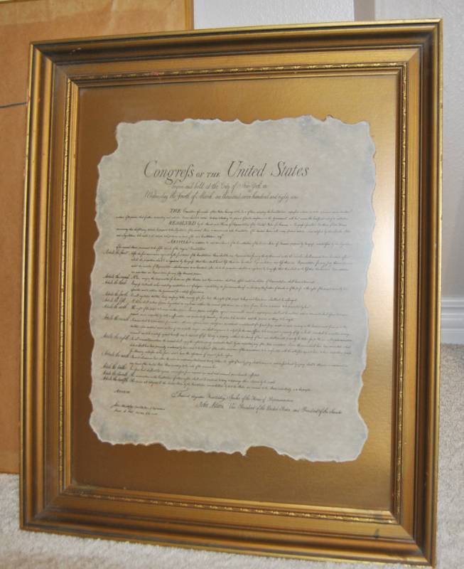 lot 3123 image: Congrefs of the United States Framed BILL OF RIGHTS Picture