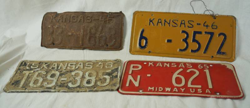 lot 1470 image: Lot of 4 Misc. Vintage Kansas License Plates -Awesome Find