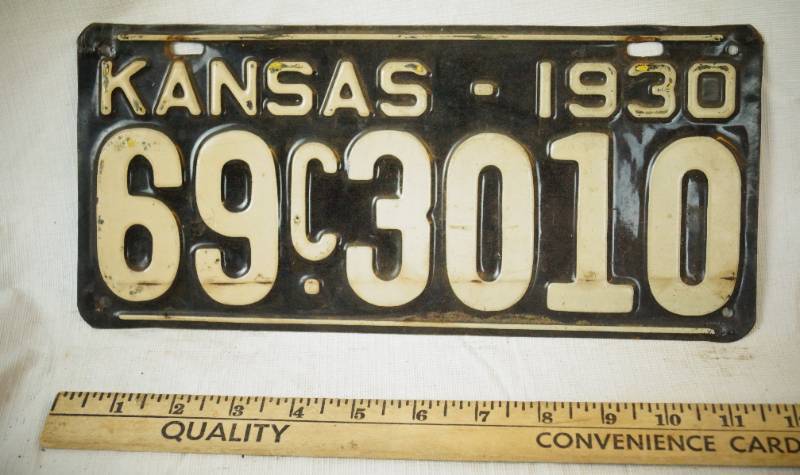 lot 1407 image: Vintage Heavy 1930 Kansas License Plate -  Very Cool Find