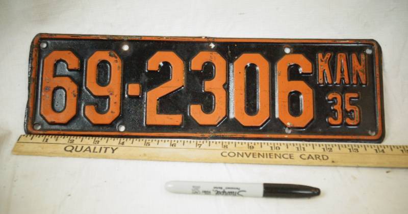 lot 1412 image: Vintage Heavy 1935 Kansas License Plate -  Very Cool Find