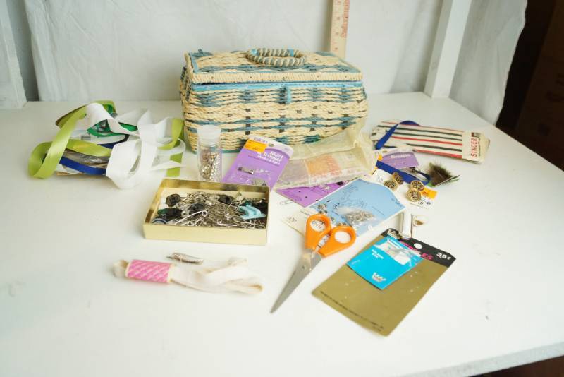 lot 3228 image: Basket with Sewing Contents