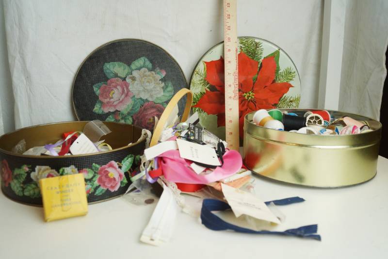 lot 3230 image: Lot of 2 Tins with Sewing Accessories Included