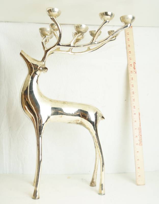 lot 3246 image: POTTERY BARN 20 Silver Plated Reindeer Candlebra - Very Pretty w candles SUPER NICE & BIG see match on lot# 3245