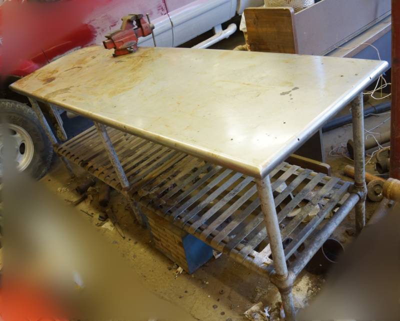 lot 4057 image: Metal Shop Table w Craftsman Bench Vise - Sturdy, HEAVY table