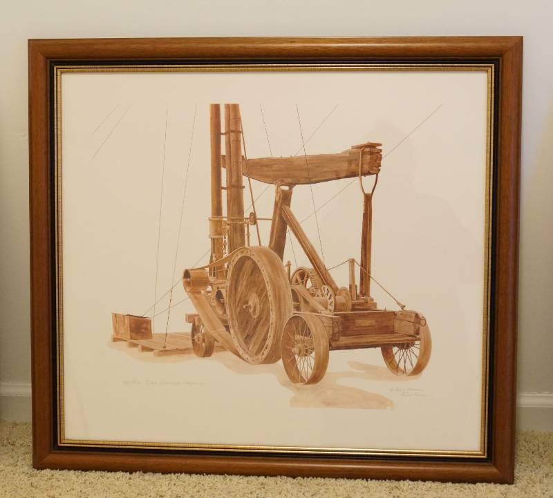 lot 1441 image: Star Drilling Machine Print from 1977 numbered and signed by Artist Paul F. Hansen - Excellent Condition in Professional frame