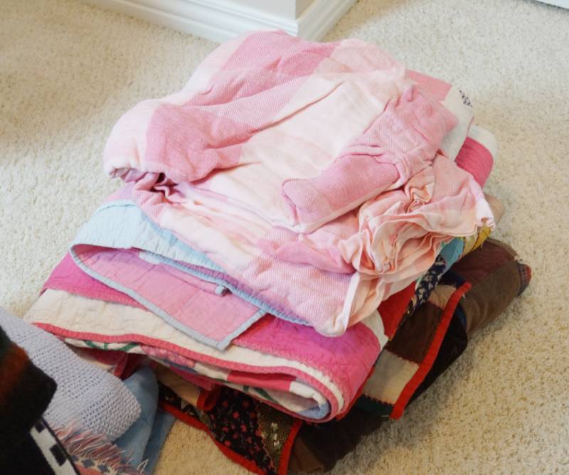 lot 3105 image: Lot of Various Quilts - most look hand made, some vintage - One heavy flannel - Get ready for winter