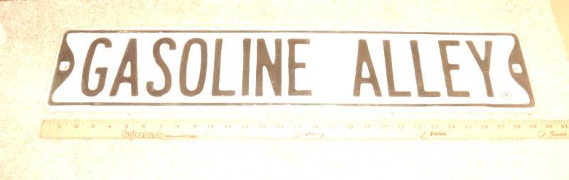 lot 3132 image: Metal Embossed Street Sign - GASOLINE ALLEY NEW