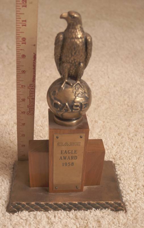 lot 3150 image: CASE Eagle Award 1958 - Heavy VINTAGE Brass Trophy from 1958 - By DODGE INC. Back when not everyone got a trophy SO NICE