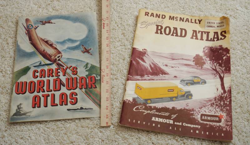 lot 3175 image: Lot of 2 Vintage World Atlas Books CAREYS SALT WORLD WAS ATLAS & Rand McNally Atlas