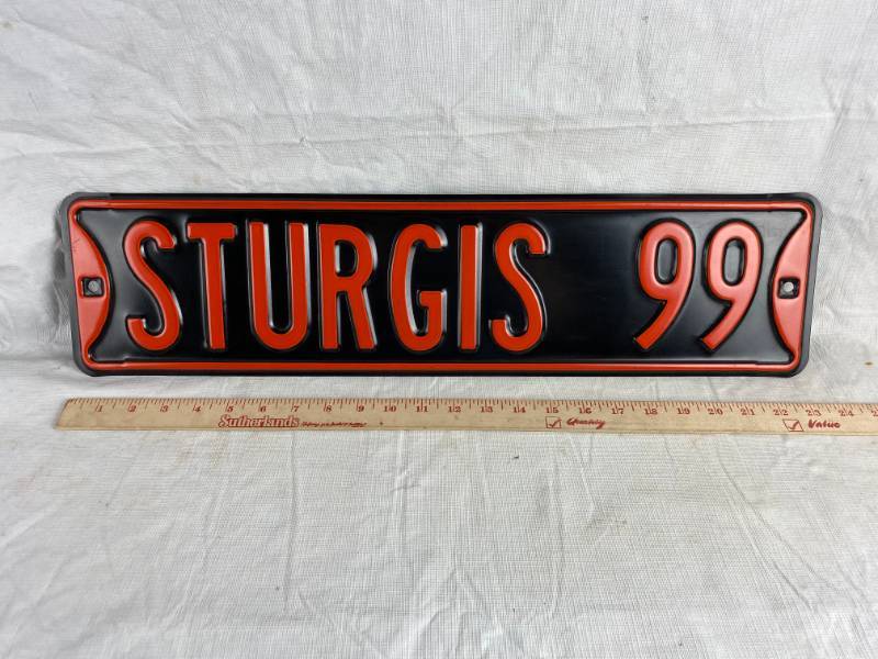 lot 3394 image: STURGIS Metal Embossed Letter Street Sign - Almost 2 Feet wide