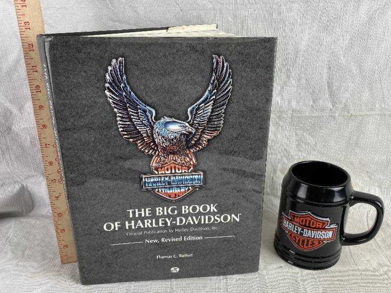 lot 3400 image: GIFT ALERT Harley Davidson Coffee Table Book and Nice, Tall Coffee Mug New
