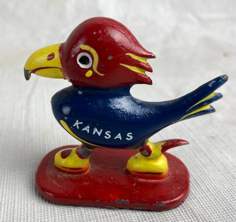 lot 3404 image: Small Metal Kansas Jayhawk - by C. Downing Casting Company in Sedan, KS. Rare Find