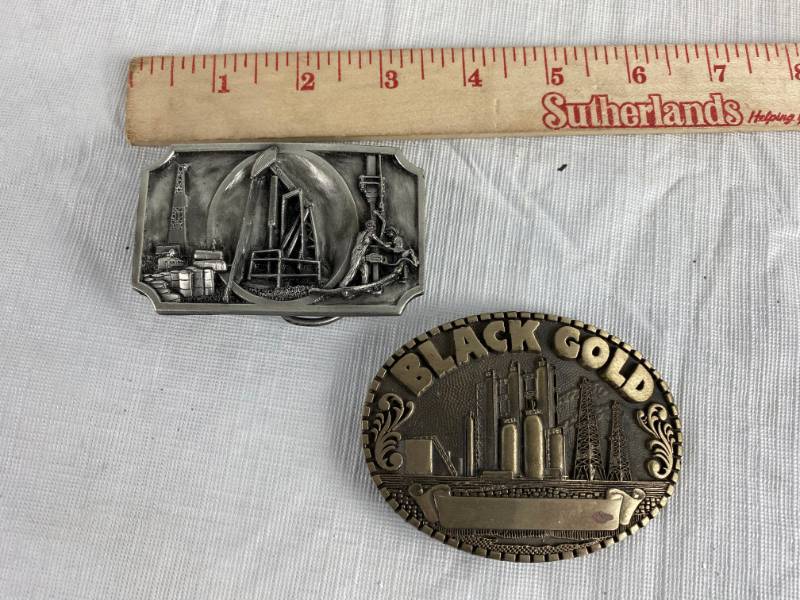 lot 3416 image: Lot of2 Oil related Belt Buckles - BLACK GOLD and Rigs - see pics of backs for details - beautiful