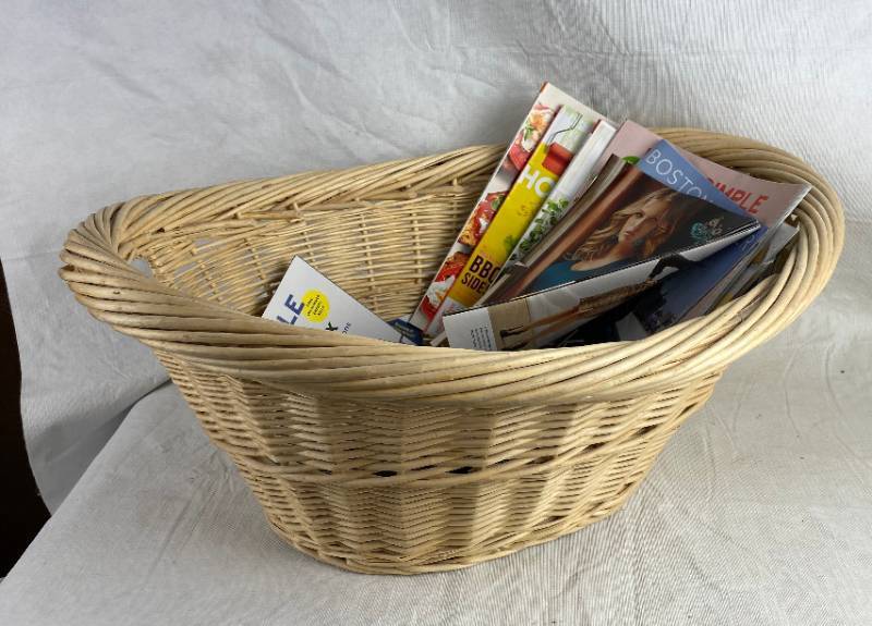 lot 3432 image: Large Wicker Basket - Full of Magazines - could also be used for laundry