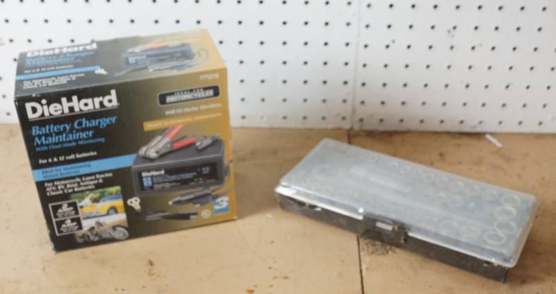 lot 1532 image: Die Hard Battery Charger Maintainer in original box and NIB 40 Piece Socket Set