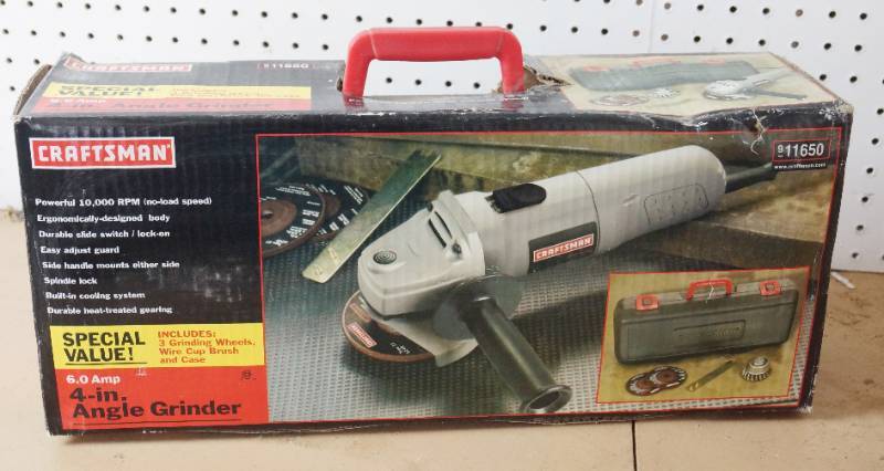 lot 1529 image: Angle Grinder 4 - CRAFTSMAN -  NEW in case w box & case (outside of box is dusty from storage)