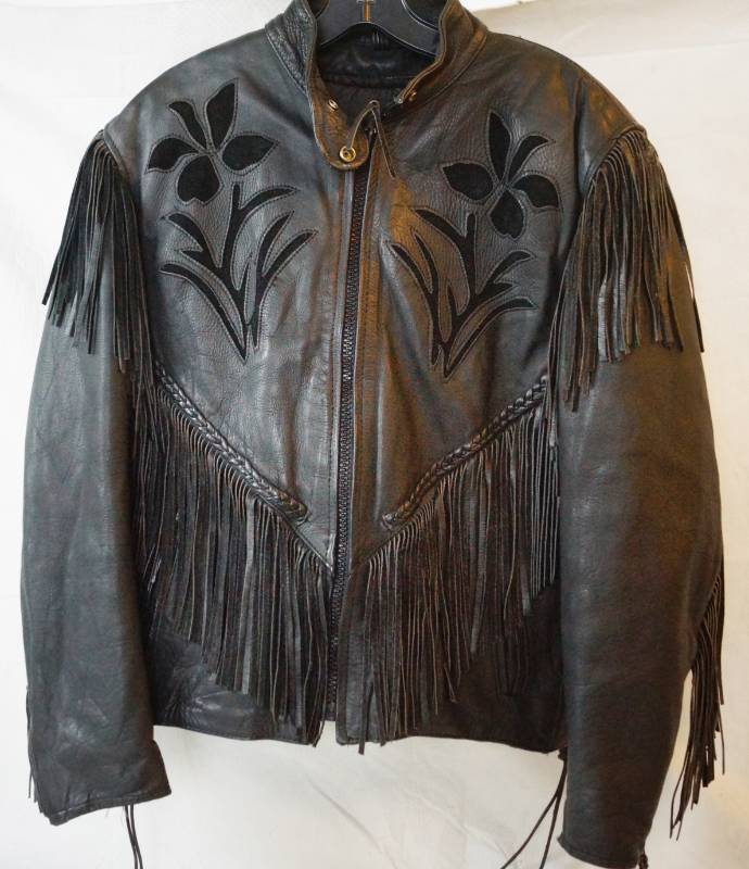 lot 1503 image: Ladies Leather Jacket - Beautiful Fringe and Suede Accents - UNIK - size Med - nonsmoking home -Nice