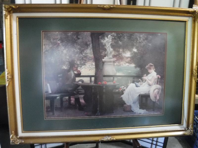 lot 7226 image: Victorian couple framed art in a very nice frame- some damage to the paper backing but not art