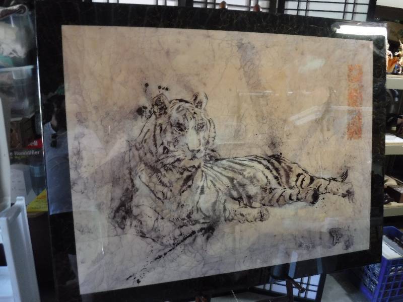 lot 7231 image: Framed tiger art work