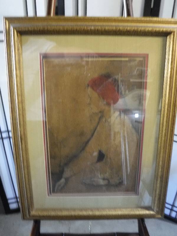lot 7235 image:  The Red Scarf Mixed Media Framed art