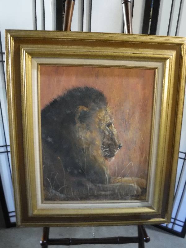 lot 7236 image: Signed Framed Lion Art work