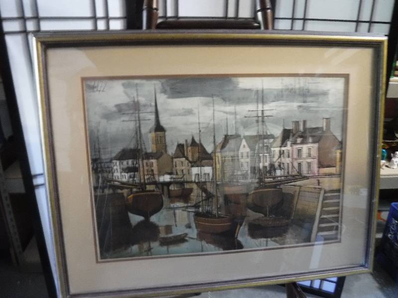 lot 7244 image: Signed Framed water front picture art