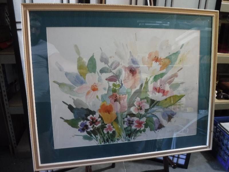 lot 7245 image: Framed Floral art- signed