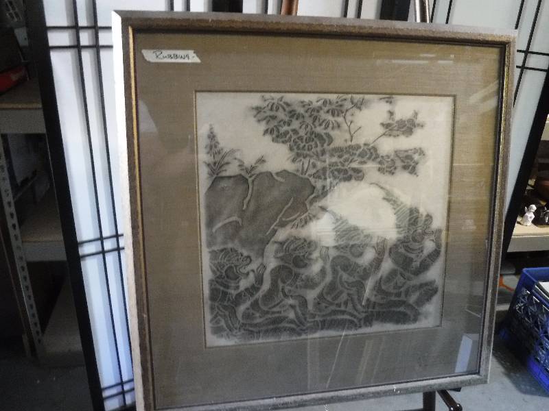 lot 7257 image: Chinese Dragons Framed art rubbing