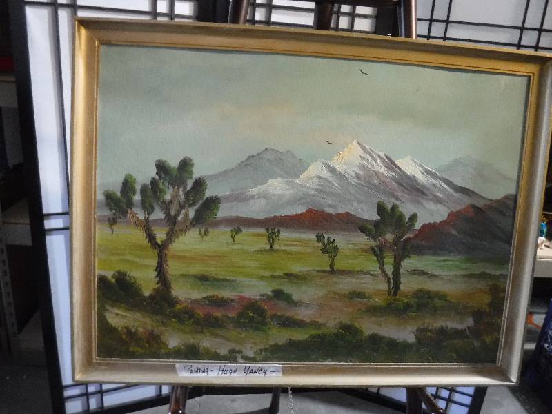 lot 7265 image: Hugh Yancy framed mountain scene painting