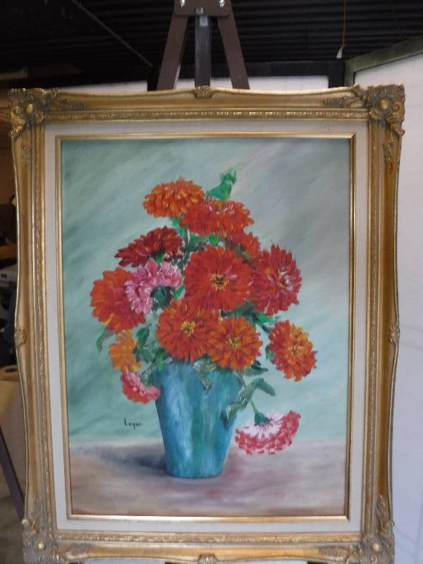lot 7267 image: Signed Logan Framed floral painting