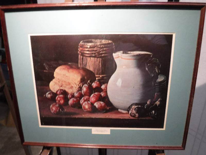 lot 7289 image: Framed Still life labeled Museo Del PRado. Madrid. Louis Melendez No 924- Bodegon