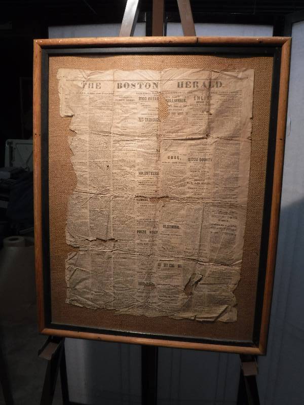 lot 7292 image: Framed Boston Herald from December 24, 1864- Newspaper section