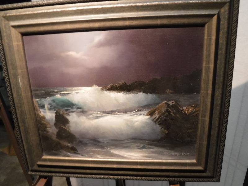 lot 7293 image: ocean crashing on rocks framed signed painting