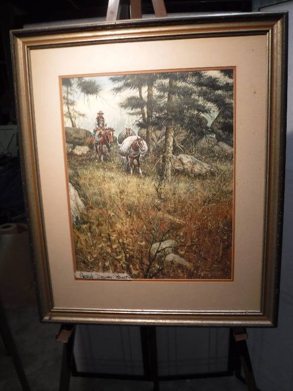 lot 7297 image: Austin Dewy framed print- cowboy with pack horses