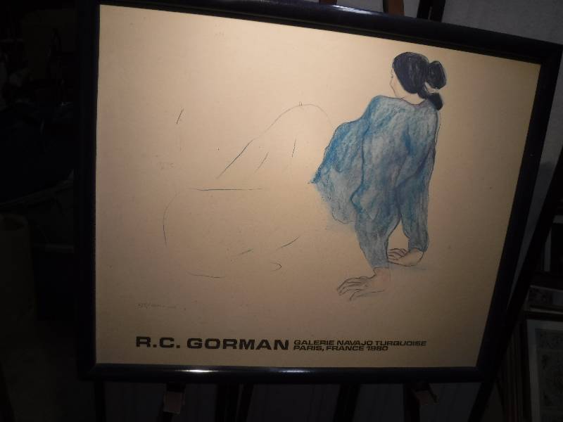 lot 7298 image: Framed R.C Gorman Galerie Navajo Turquoise Paris France 1980 print